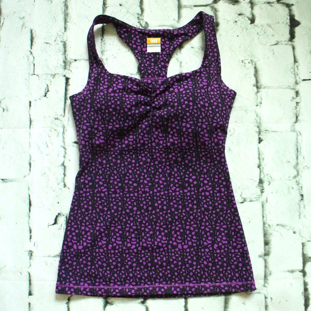 LUCY, PADDED TANK, SIZE XS, PURPLE & BLANK PRINT